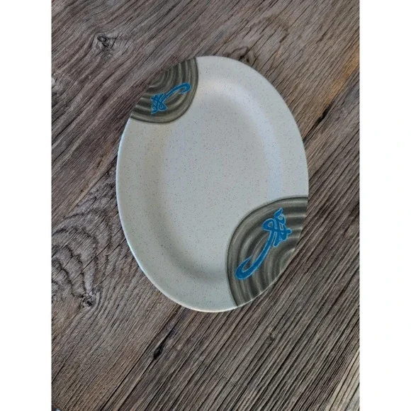 Thunder Group Melamine Oval Platter Asian Design Blue Grey Speckled 9.75 Inch - Picture 1 of 13